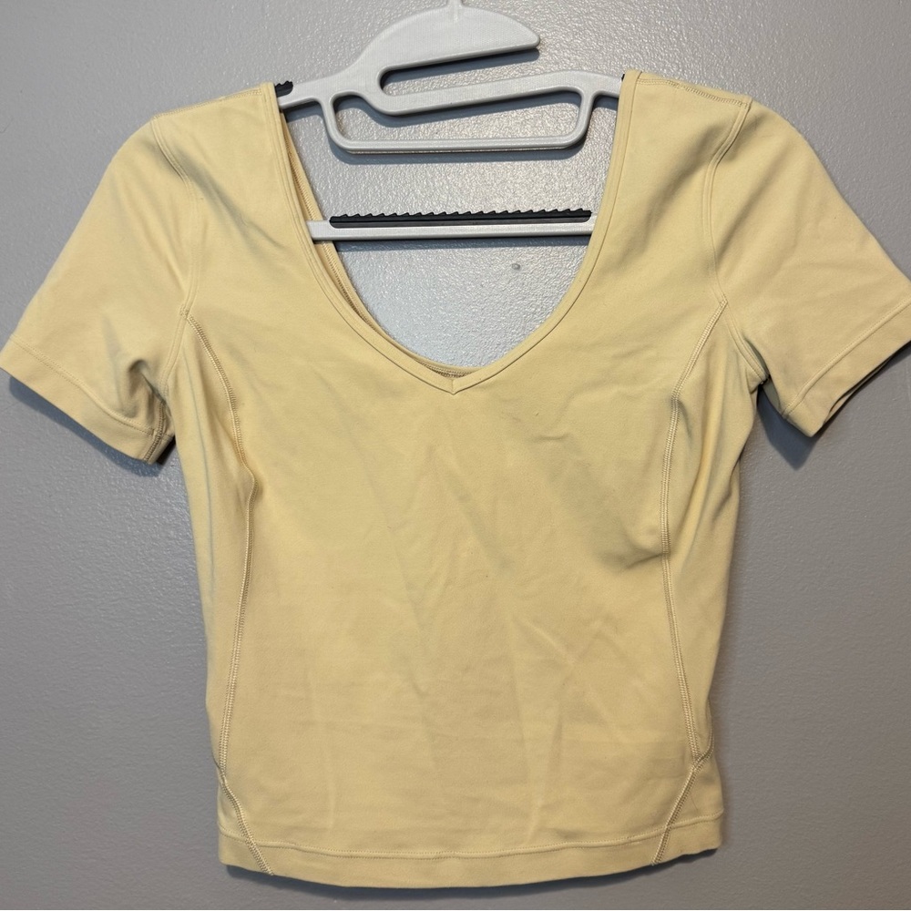 Lululemon Athletica Yellow V-Neck Short Sleeve Top